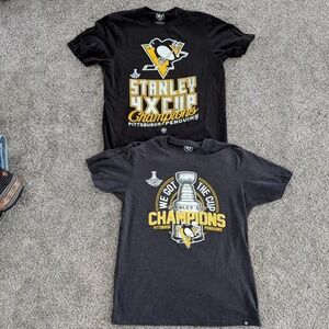 Lot of 2 Pittsburgh Penguins Stanley Cup Champions T-Shirts '47 Brand Mens Small